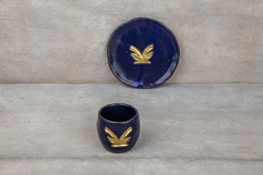 Giftware - Cup & Underline Cracked - Neptue Blue & Gold Wings