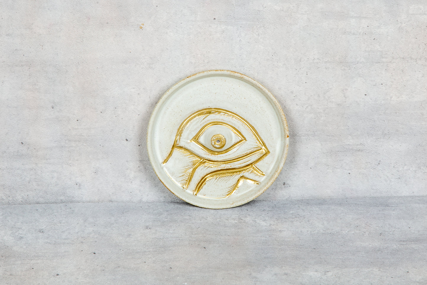 Giftware - Incense Round Plate - Ivory White & Gold