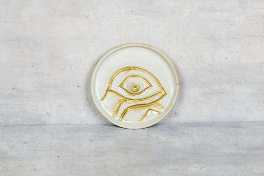 Giftware - Incense Round Plate - Ivory White & Gold