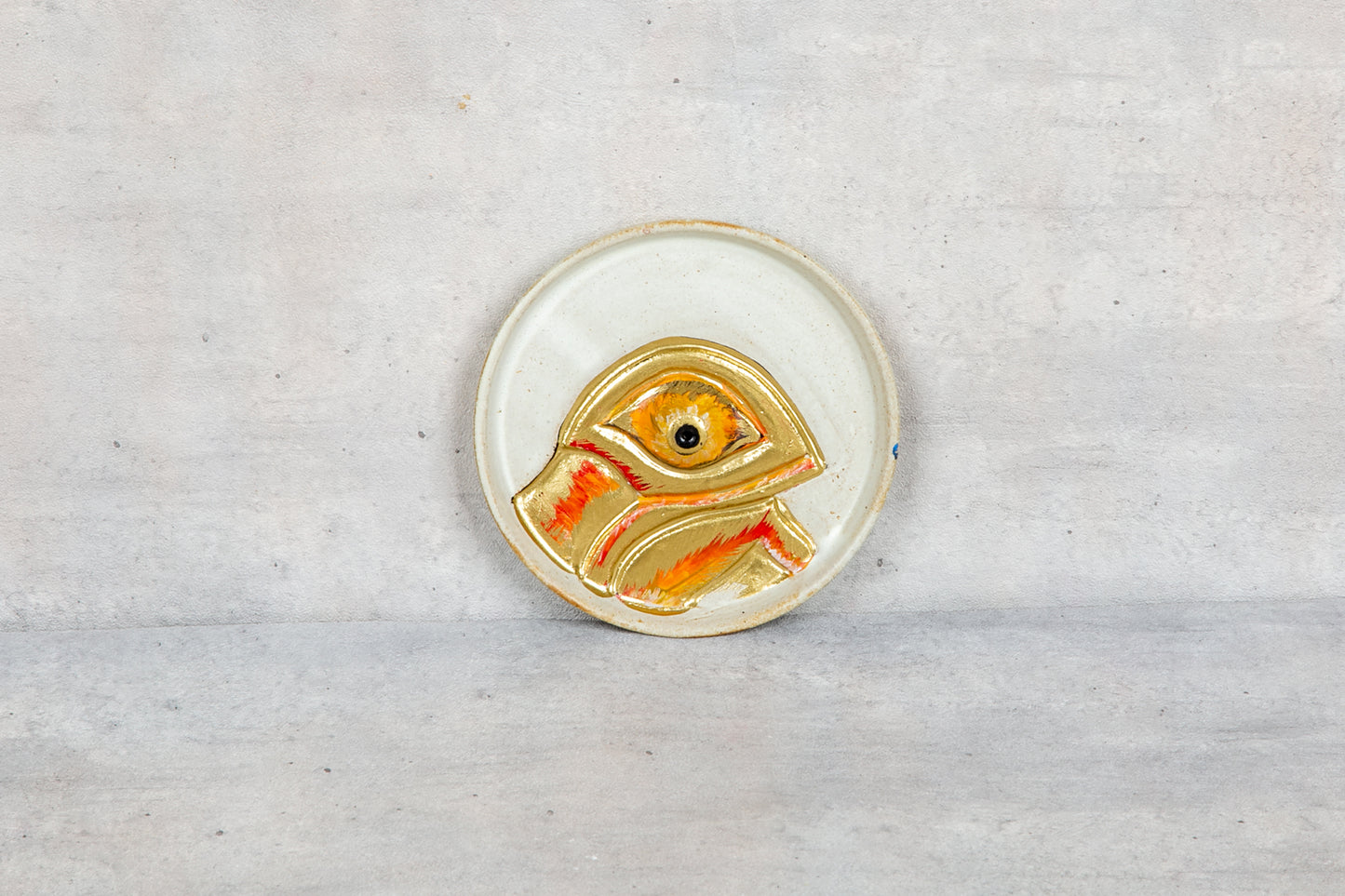 Giftware - Incense Round Plate - Ivory white & Gold with Orange
