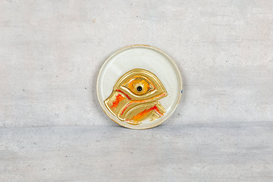 Giftware - Incense Round Plate -  Ivory white & Gold with Orange
