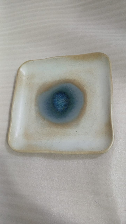 Form In Color - Ivory & Blue Blob Squared Serving Platter