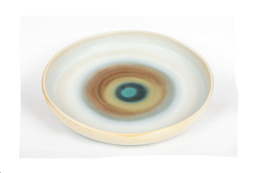 Form in Color - Round Serving Platter - Ivory White & Blue Blop