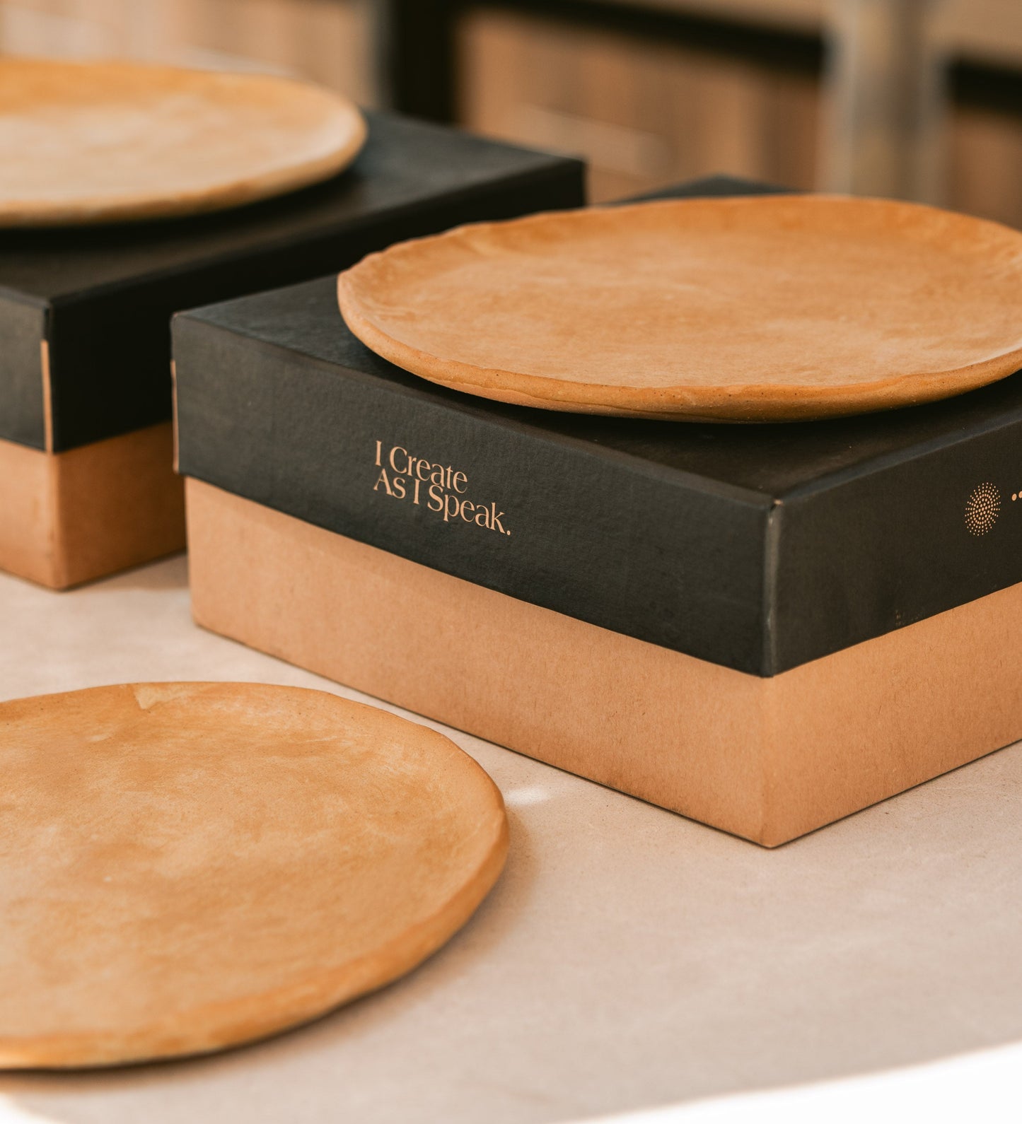 Caves - Nude Sand (Beige) Set of 2 Flat Dessert Plates