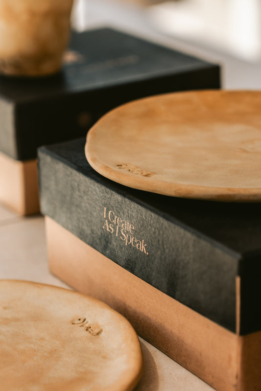Caves - Nude Sand (Beige) Set 2 of 2 Flat Dessert Plates