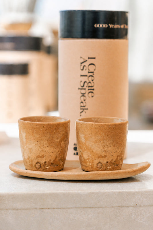 Caves - Nude (Sand Beige) Set of 2 Espresso Cups & Oval Plate