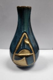 Sunlit - Bulb Bottle - Olive Blue & Gold Pyramid
