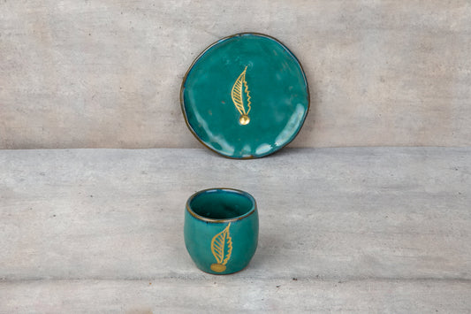 Sunlit-GF Olive Blue & Gold Feather Cracked Set