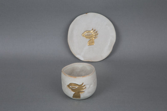 Sunlit-GF Ivory White & Gold Horus Cracked Cup Set